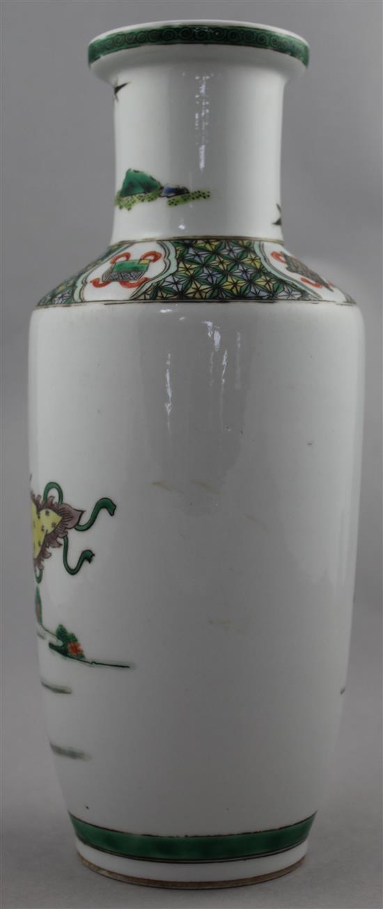 A Chinese famille verte rouleau vase, 29.5cm